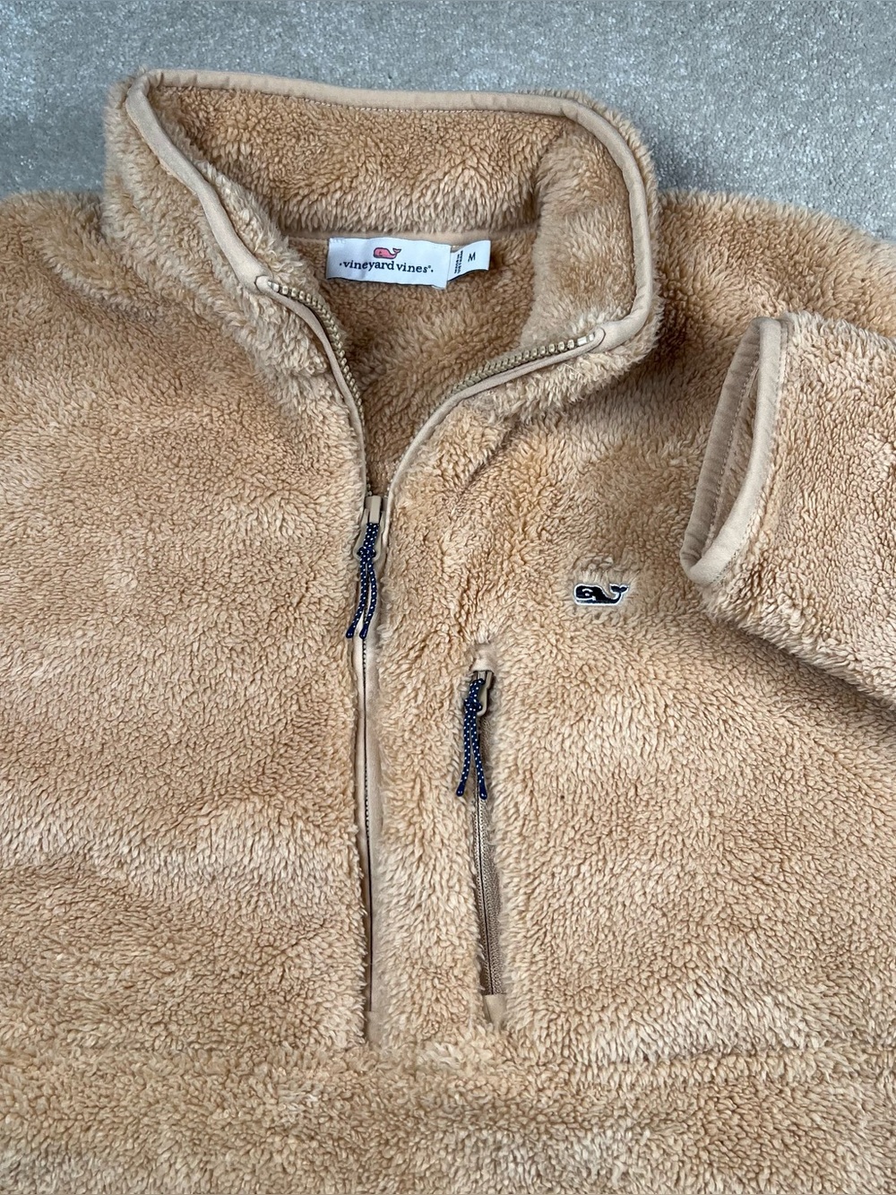 Vineyard Vines Sweater Pullover Sherpa Quarter Zip Tan Soft Plush Women's Medium